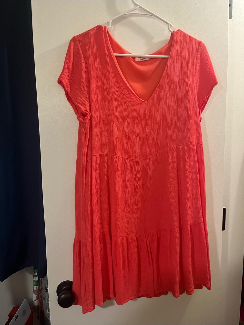 miami Coral V-Neck Short Sleeve Tiered Dress